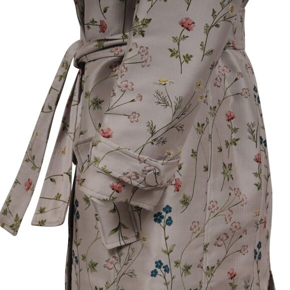 Giuseppe Di Morabito Double Breasted Floral Trench Coat IT 50 Tan Long Jakcet - Picture 10 of 12